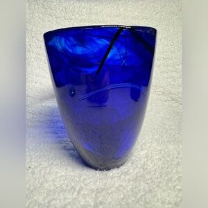 Vintage Sweden Kosta Boda Blue Contrast Vase With White Accents
